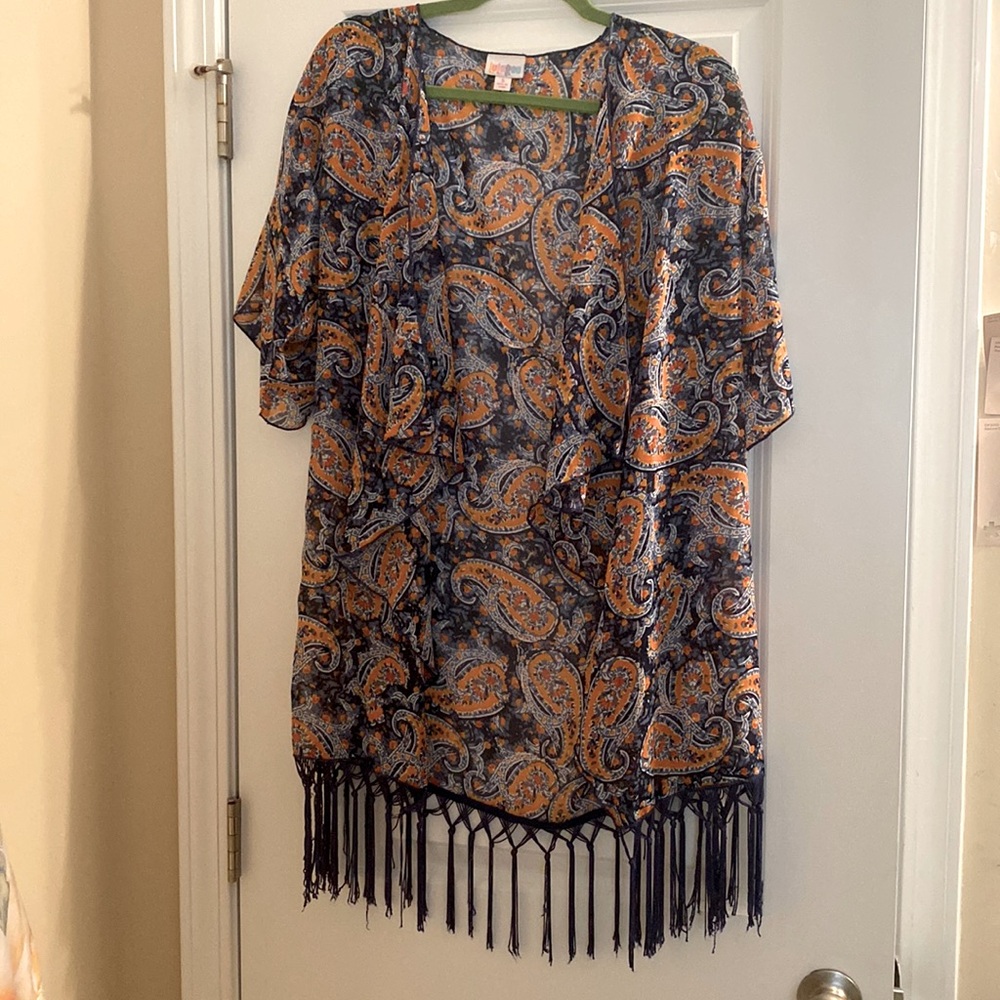 LuLaRoe Monroe Kimono orange & blue paisley. Very versatile Worn once. S